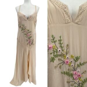 Sue Wong Nocturne Silk Floral Embroidered Maxi Dress Gown Y2k Vintage 90s Flowy